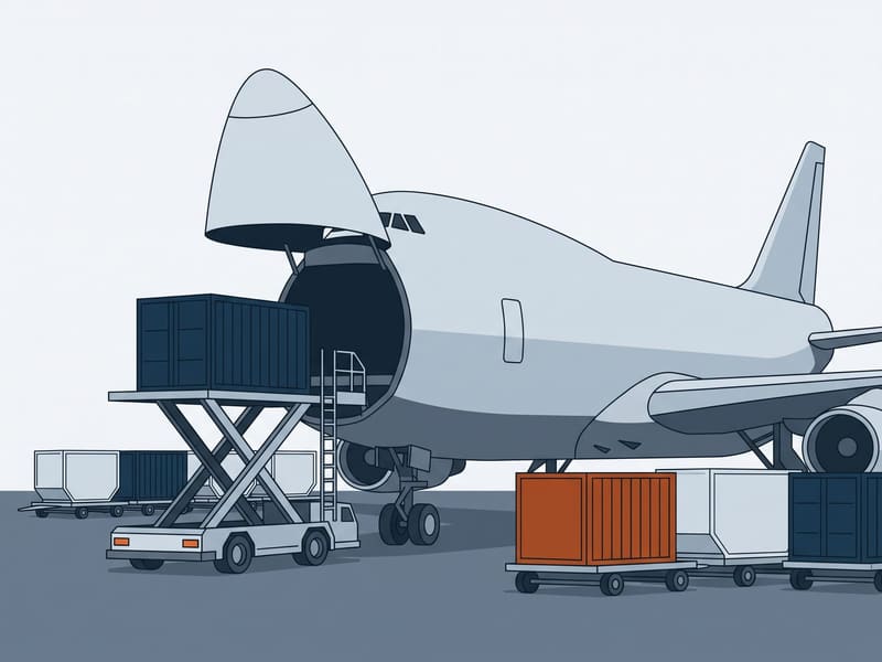 Illustration: cargo aircraft being loaded at an air freight apron